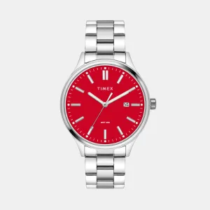 Men Quartz Red Dial Analog Stainless Steel Watch TWEG18431