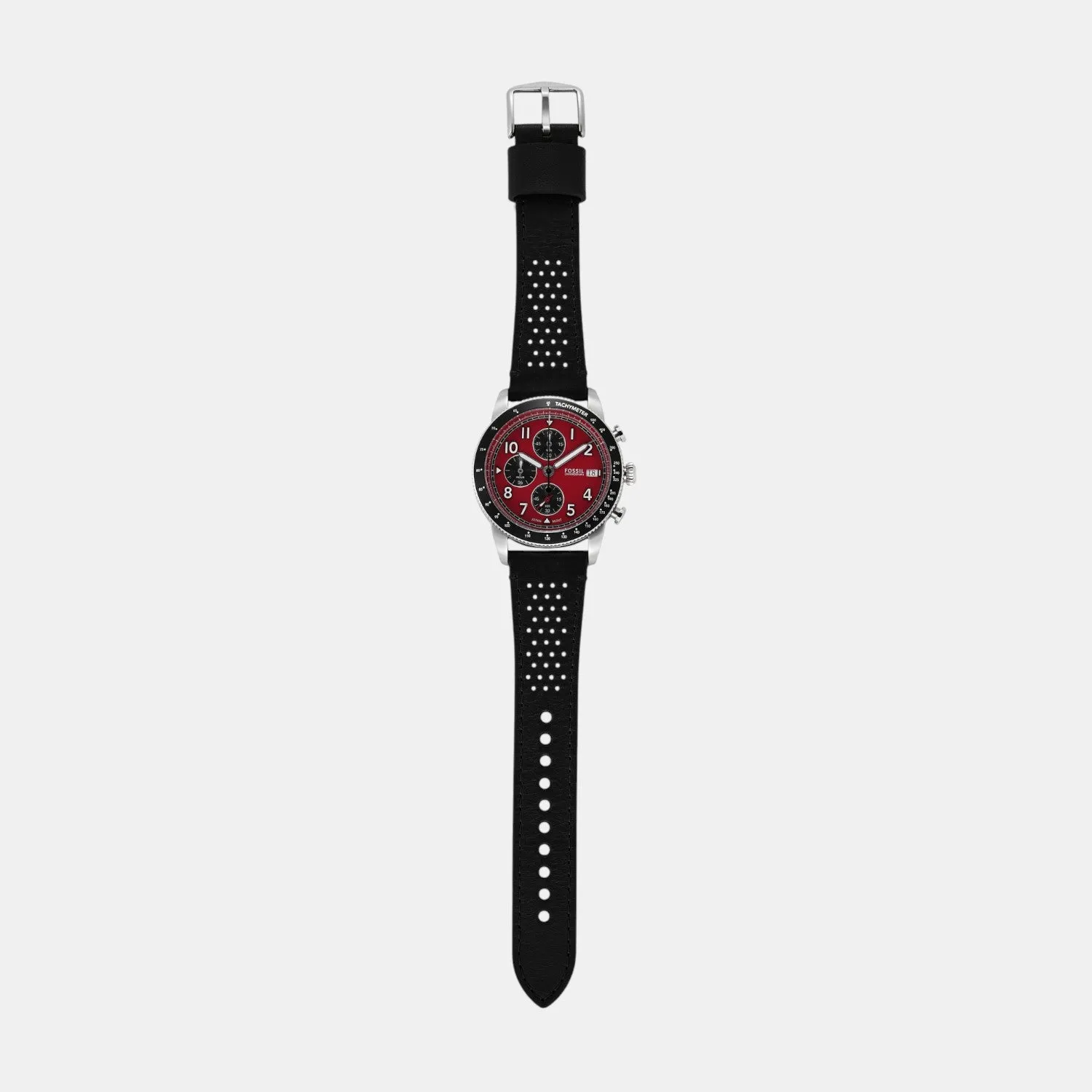 Men Quartz Red Dial Chronograph Leather Watch FS6086