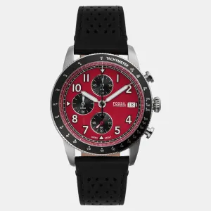 Men Quartz Red Dial Chronograph Leather Watch FS6086