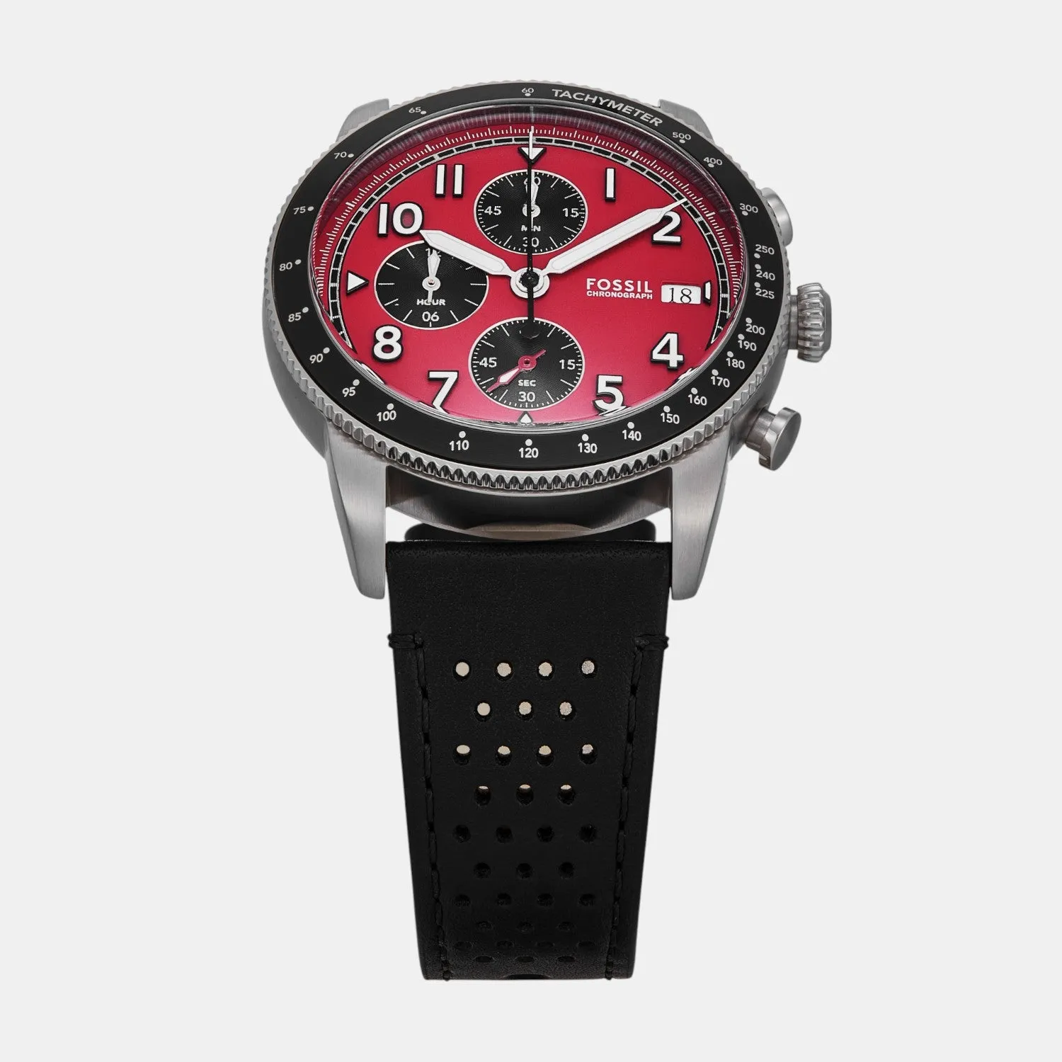 Men Quartz Red Dial Chronograph Leather Watch FS6086