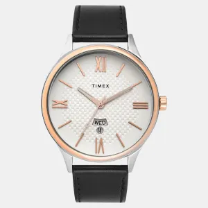Men Quartz Silver Dial Analog Leather Watch TWEG18427