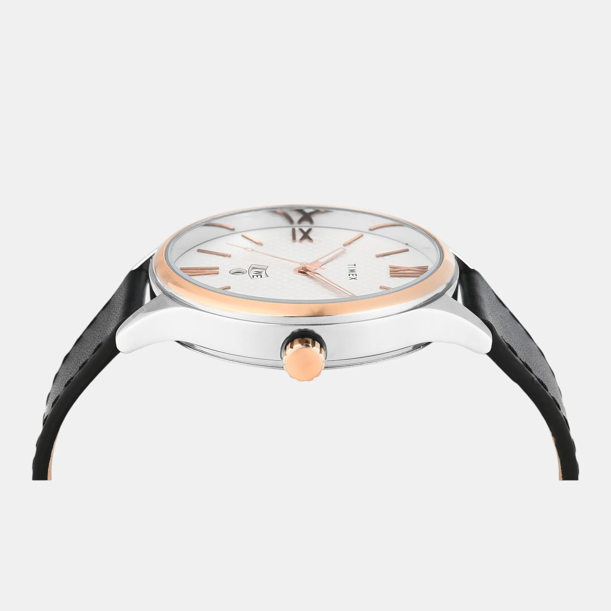 Men Quartz Silver Dial Analog Leather Watch TWEG18427