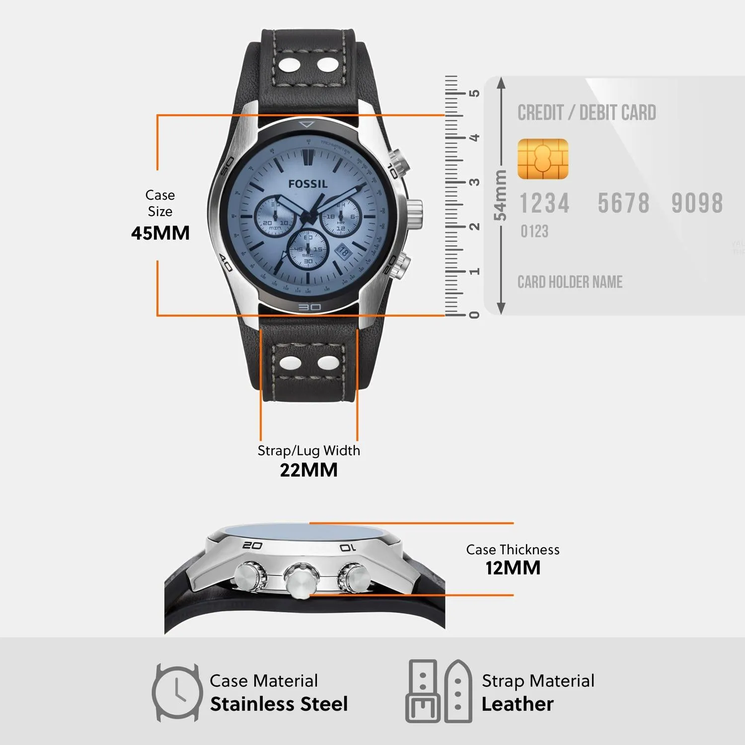 Men Quartz Silver Dial Chronograph Leather Watch CH2564