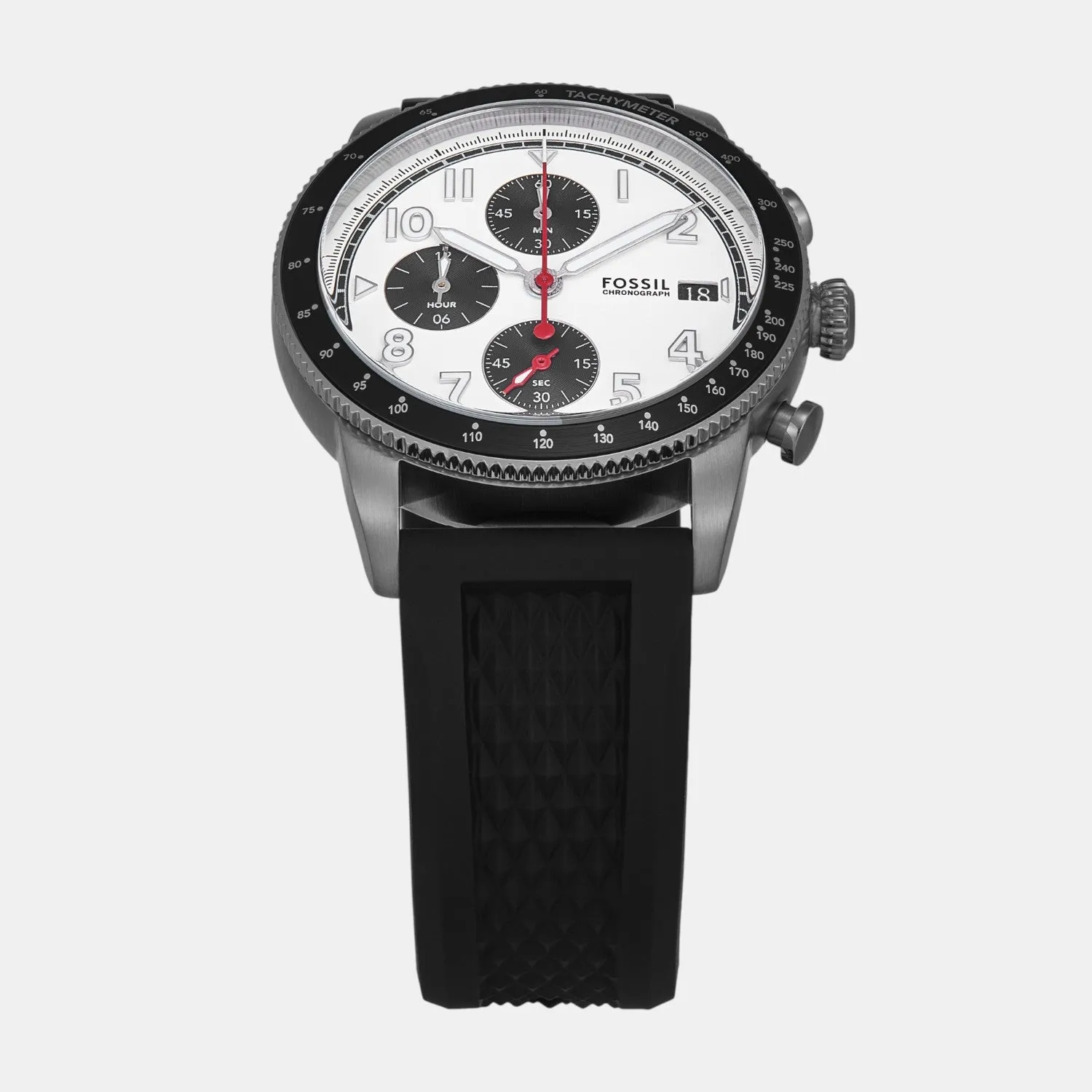 Men Quartz White Dial Chronograph Silicone Watch FS6087