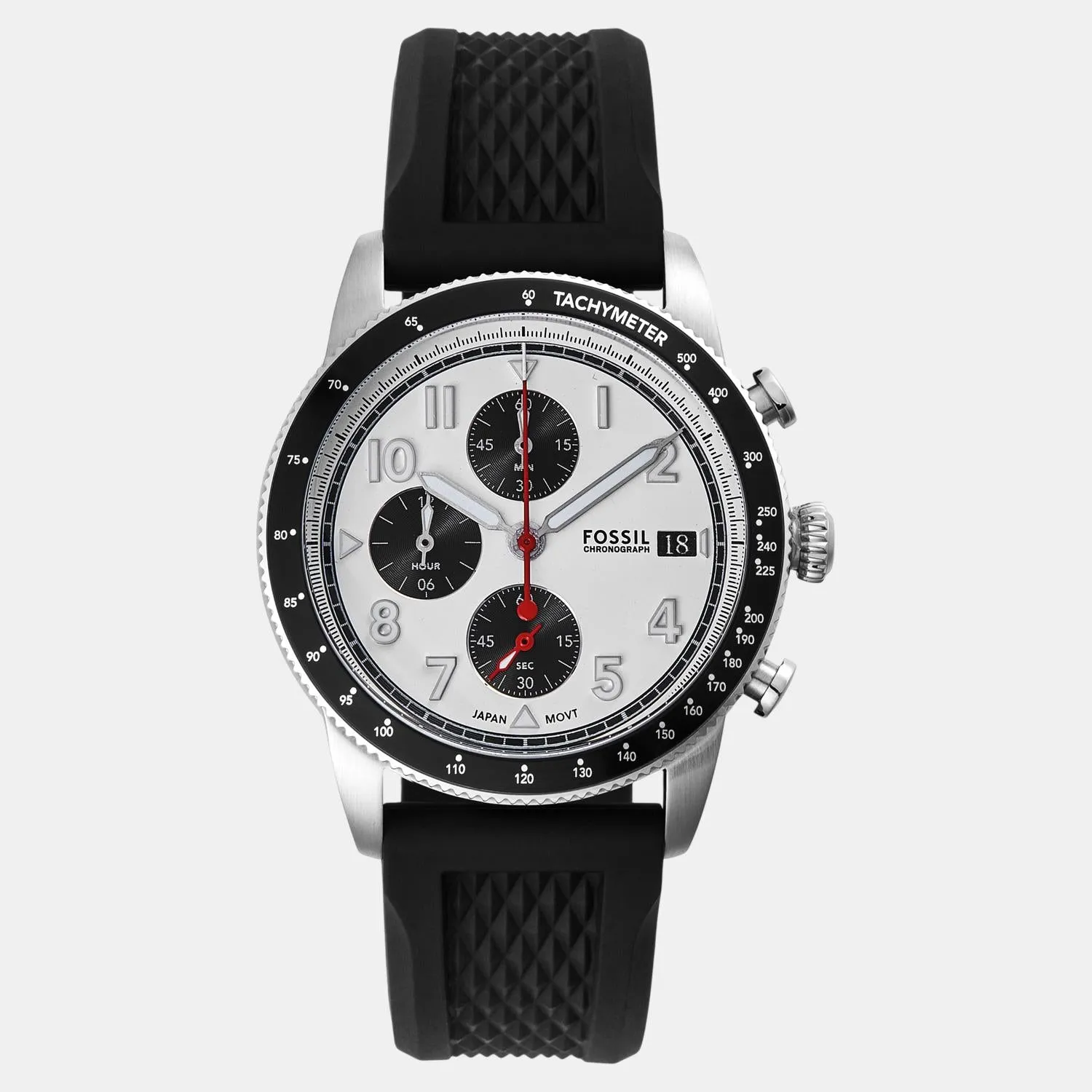 Men Quartz White Dial Chronograph Silicone Watch FS6087