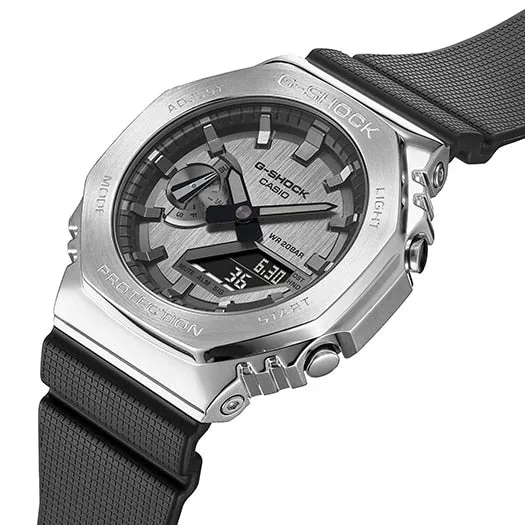 Metallic CasiOak G-Shock Watch GM2100-1A with Octagonal Design and Stainless Steel Bezel