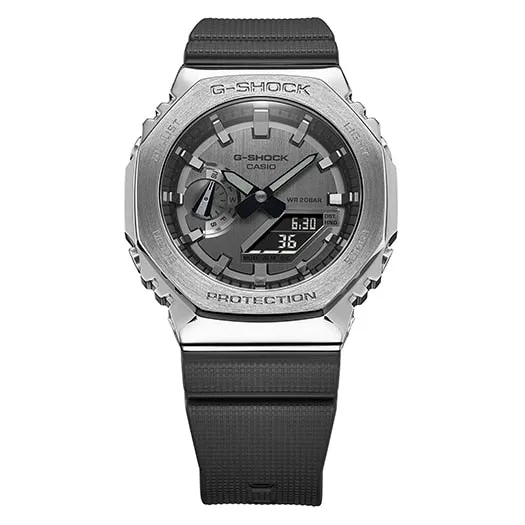 Metallic CasiOak G-Shock Watch GM2100-1A with Octagonal Design and Stainless Steel Bezel
