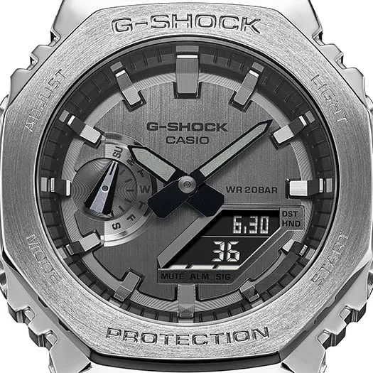 Metallic CasiOak G-Shock Watch GM2100-1A with Octagonal Design and Stainless Steel Bezel