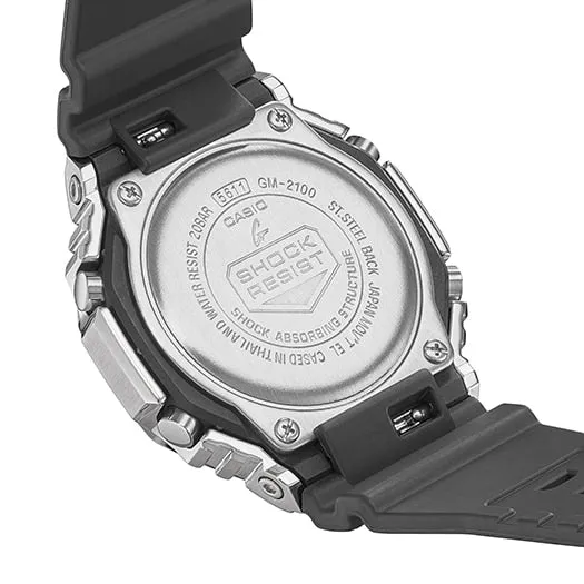 Metallic CasiOak G-Shock Watch GM2100-1A with Octagonal Design and Stainless Steel Bezel