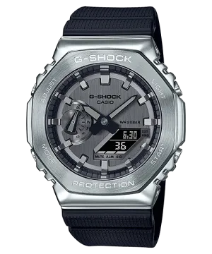 Metallic CasiOak G-Shock Watch GM2100-1A with Octagonal Design and Stainless Steel Bezel