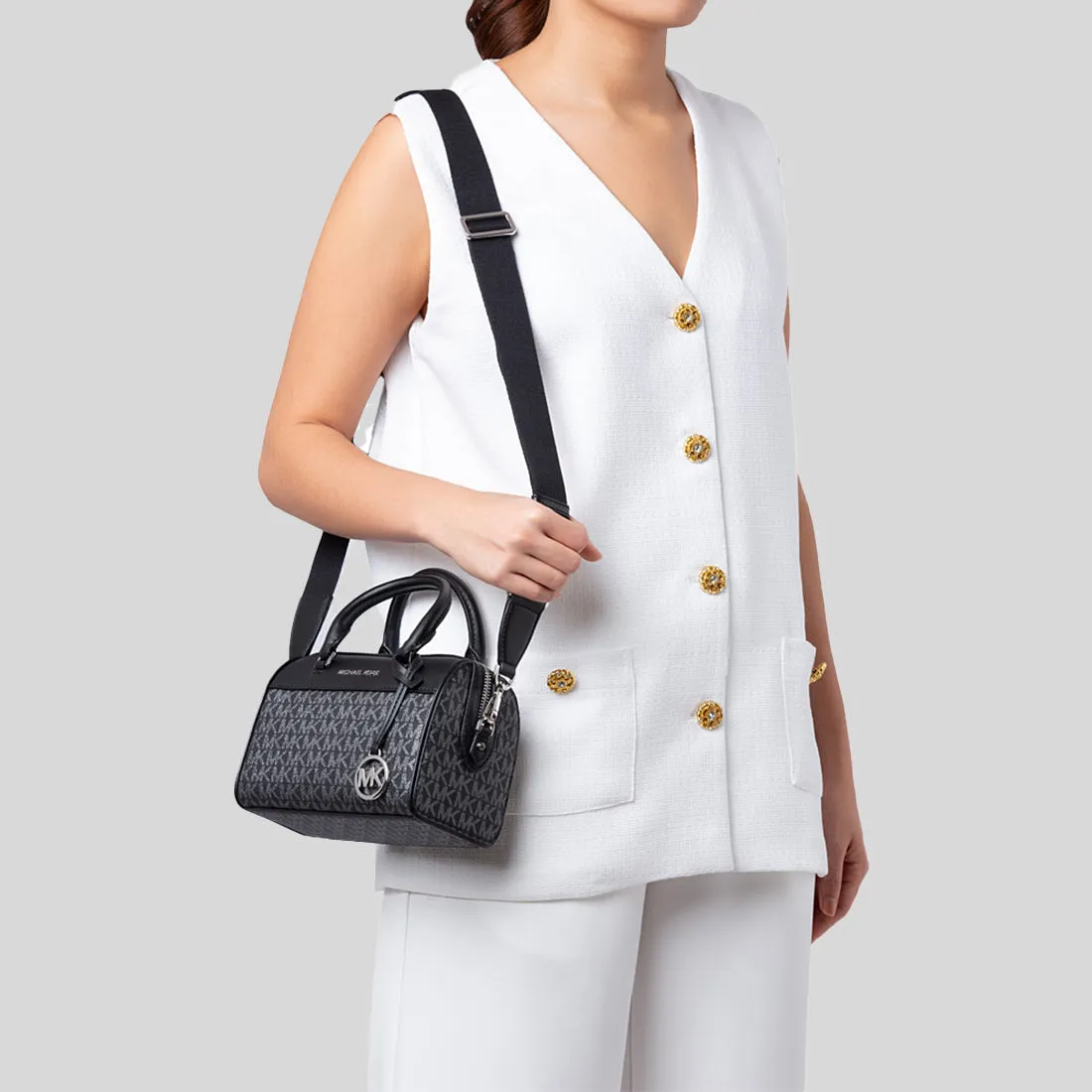 MICHAEL KORS Travel XS Duffle Crossbody Bag in Signature Black 35H3STFC0V