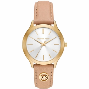Michael Kors Women's Watch - Slim Runway Quartz White Dial Leather Strap | MK7533