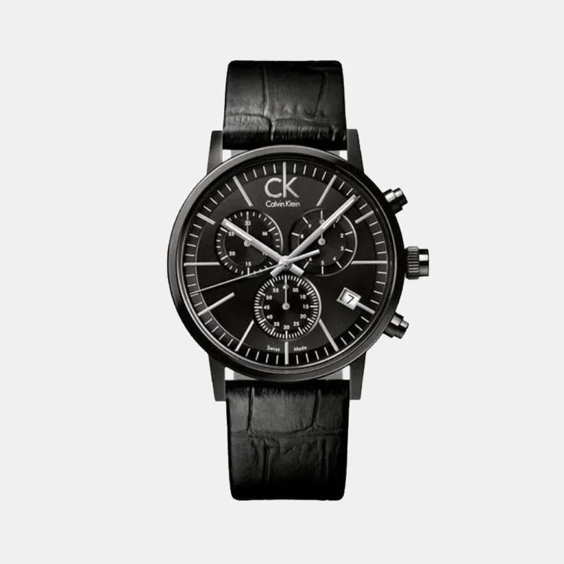 Minimal Men Quartz Black Dial Chronograph Leather Watch K7627401
