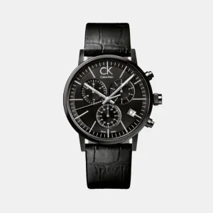 Minimal Men Quartz Black Dial Chronograph Leather Watch K7627401