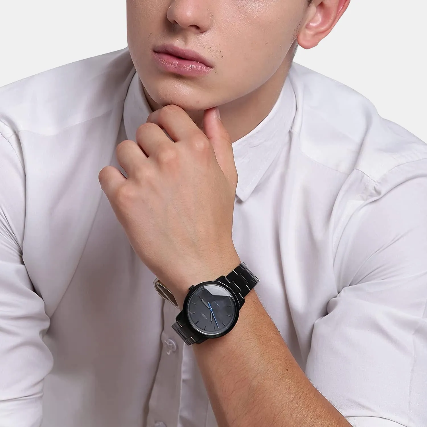 Minimalist Men Quartz Black Dial Analog Stainless Steel Watch FS5308