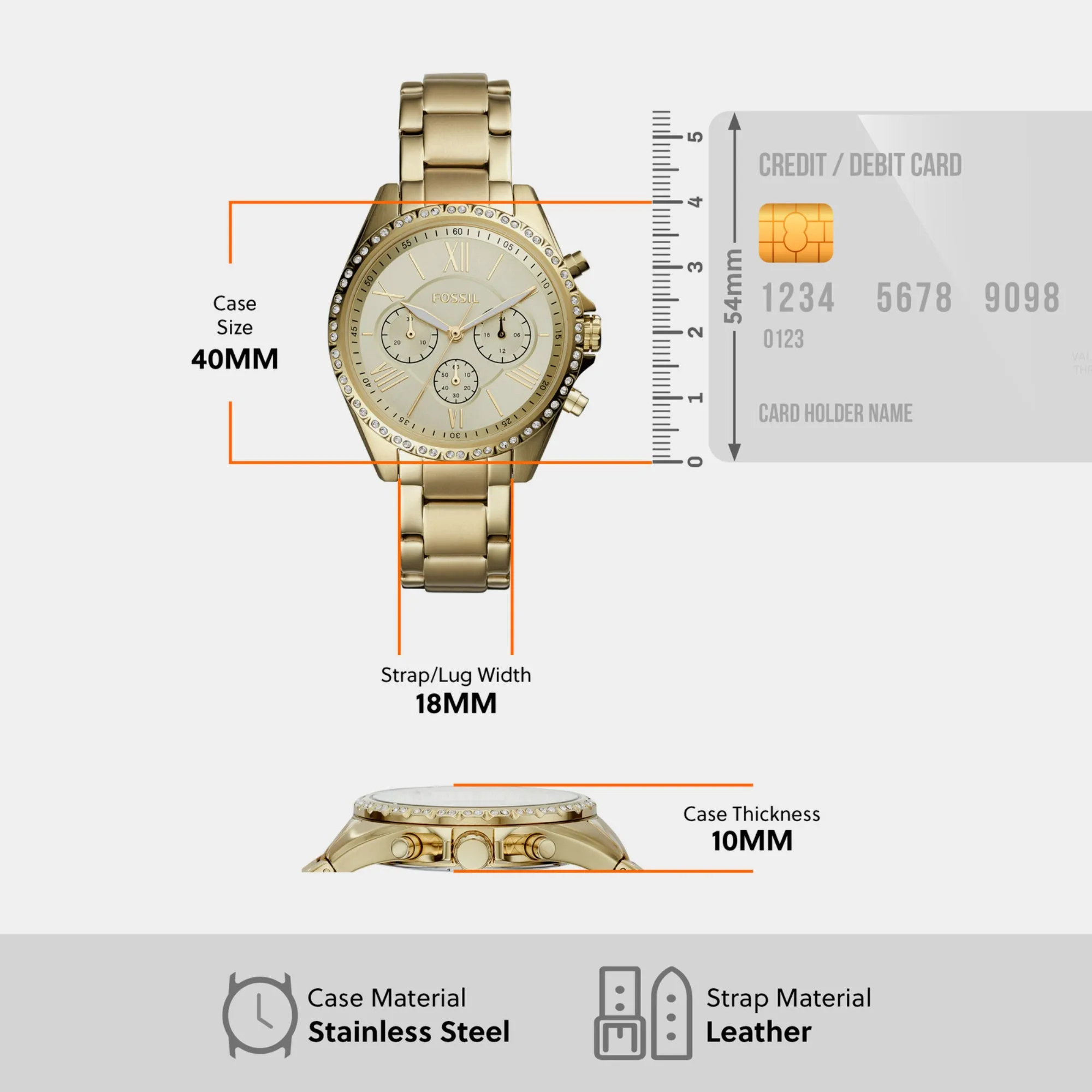 Modern Courier Women Quartz Gold Dial Chronograph Stainless Steel Watch BQ3378