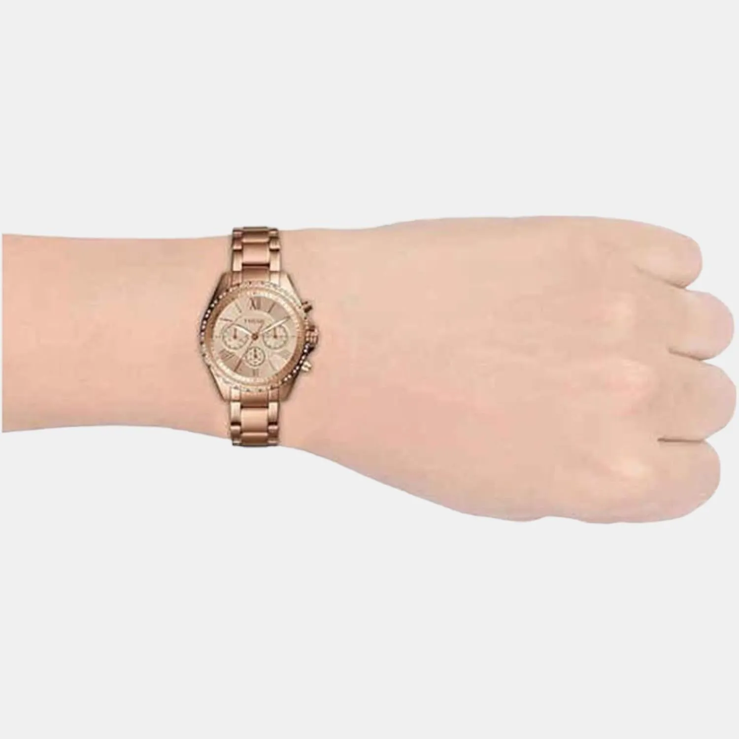 Modern Courier Women Quartz Rose Gold Dial Stainless Steel Chronograph Watch BQ3377