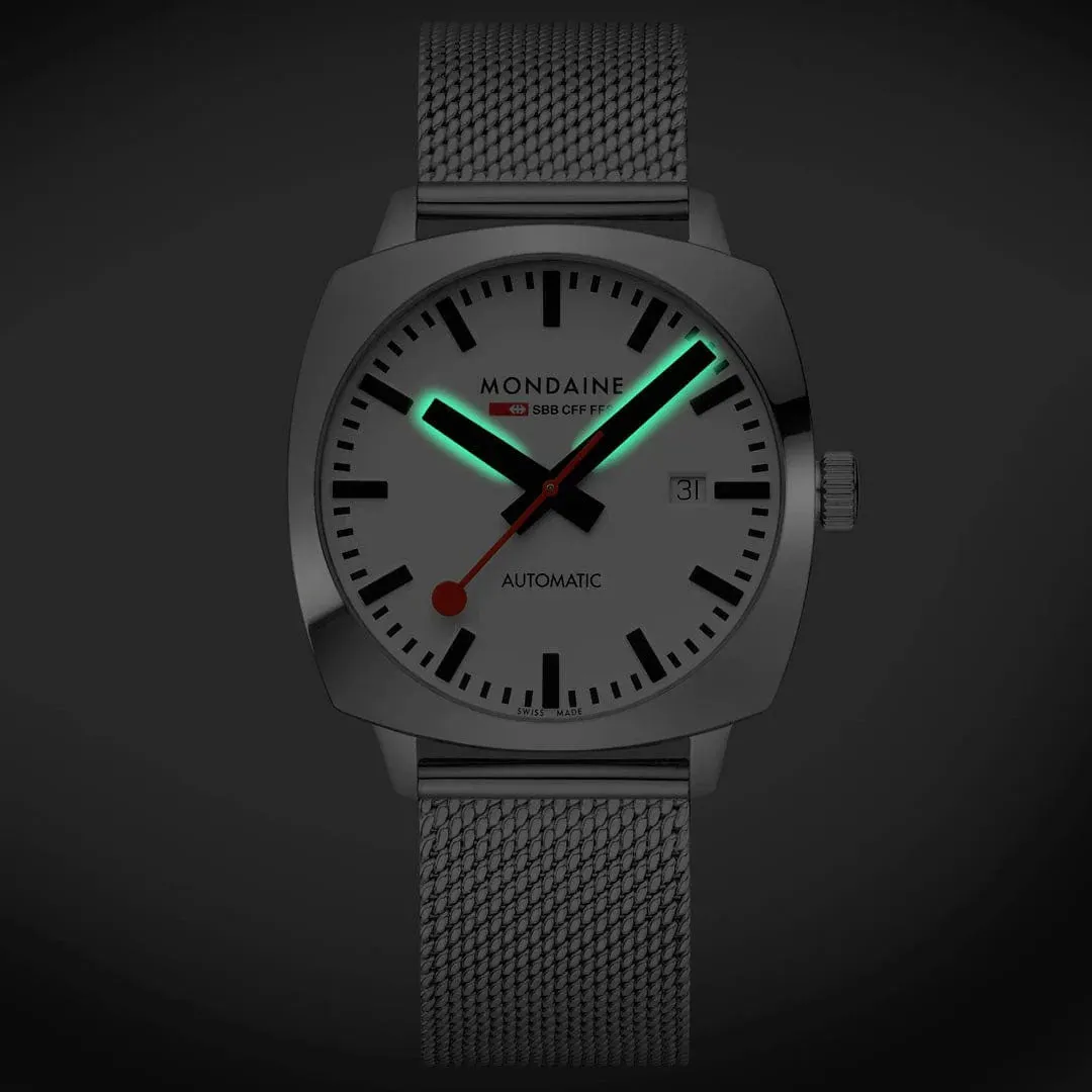 Mondaine Cushion Automatic White Bracelet Watch