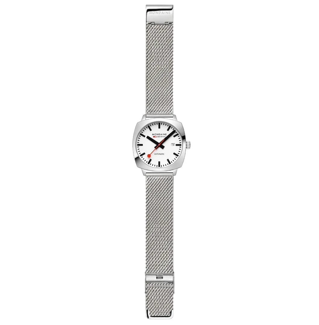 Mondaine Cushion Automatic White Bracelet Watch