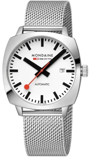 Mondaine Cushion Automatic White Bracelet Watch