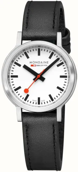 Mondaine SBB Stop2Go BackLight White Grape Leather Watch