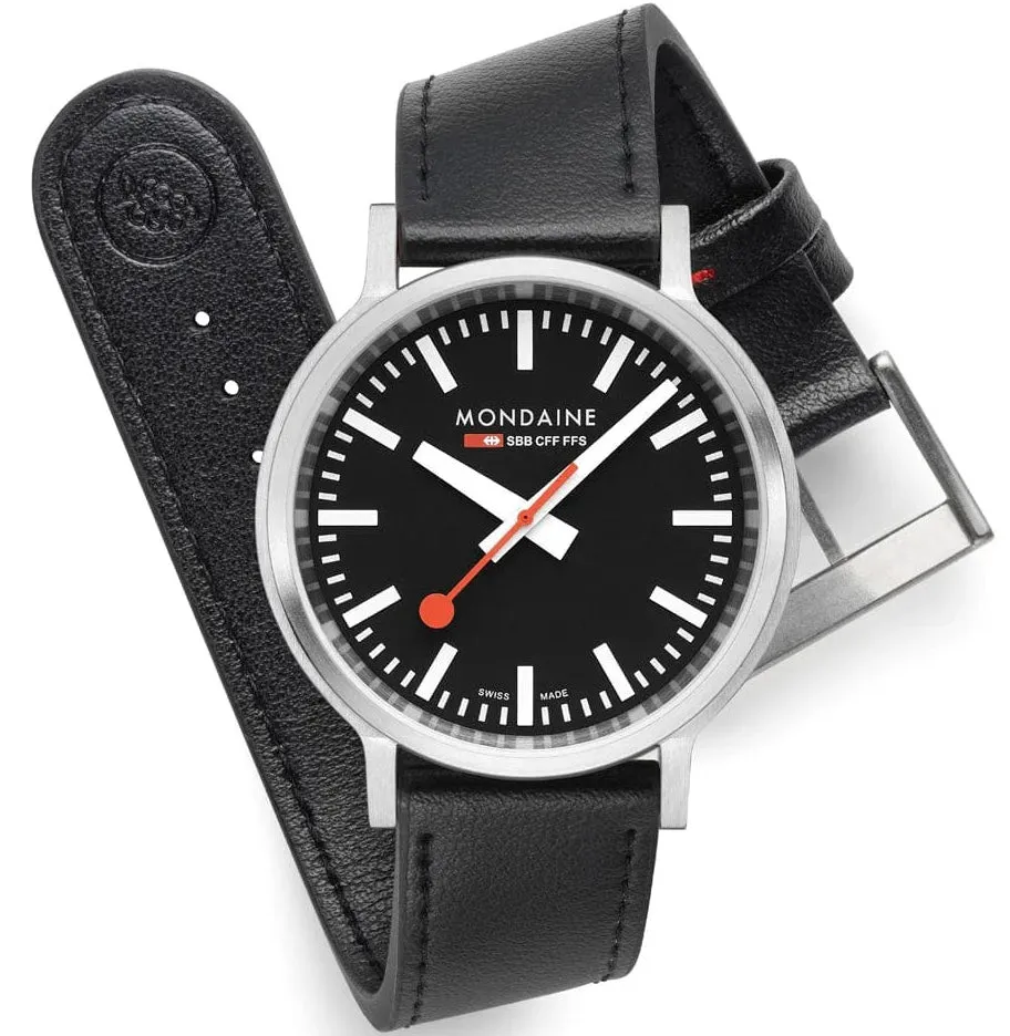 Mondaine SBB Stop2Go Black Grape Leather Watch