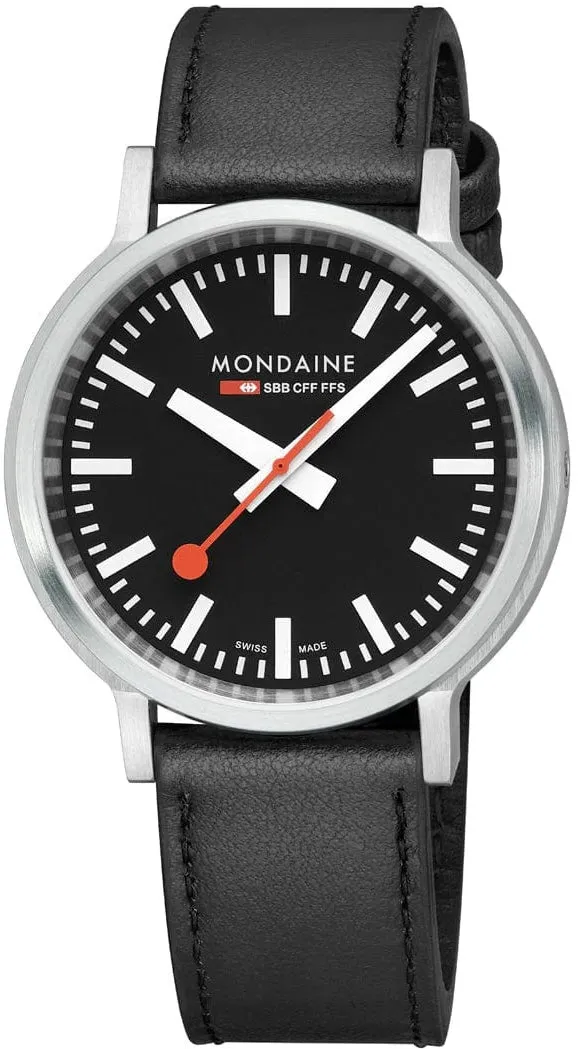 Mondaine SBB Stop2Go Black Grape Leather Watch