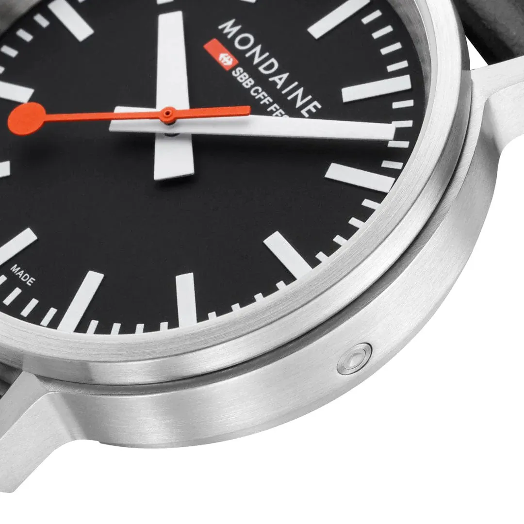 Mondaine SBB Stop2Go Black Grape Leather Watch
