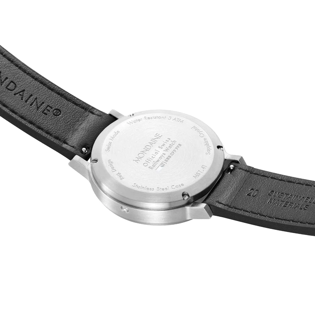 Mondaine SBB Stop2Go Black Grape Leather Watch
