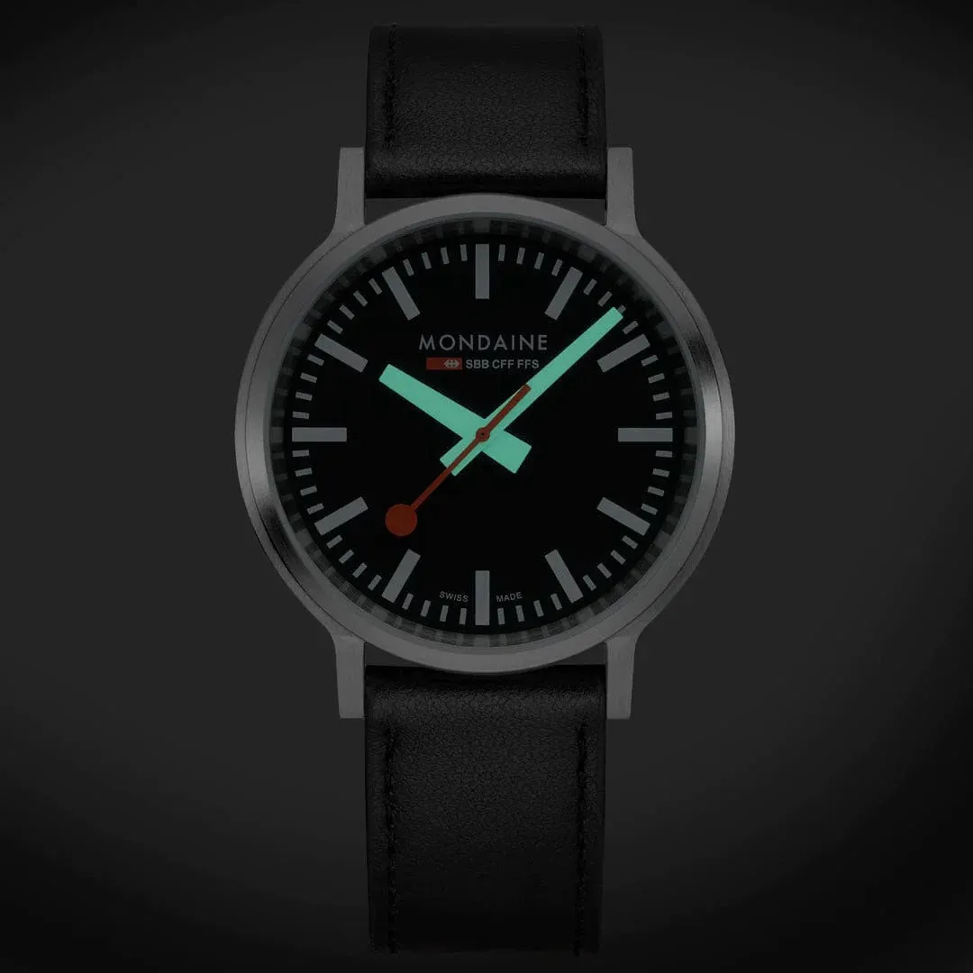 Mondaine SBB Stop2Go Black Grape Leather Watch