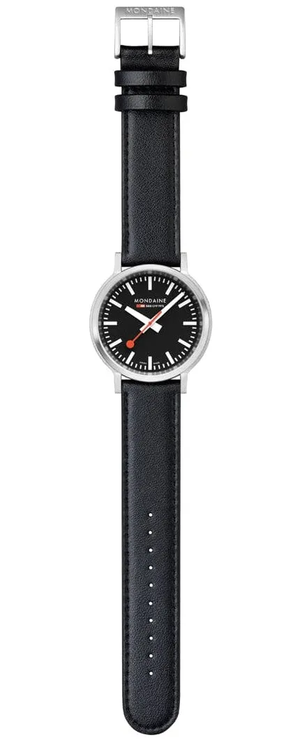 Mondaine SBB Stop2Go Black Grape Leather Watch