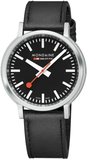Mondaine SBB Stop2Go Black Grape Leather Watch