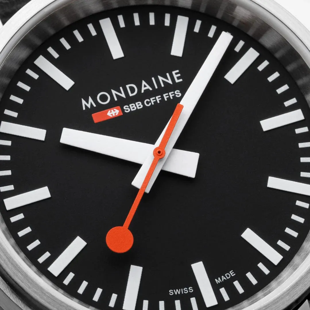 Mondaine SBB Stop2Go Black Grape Leather Watch