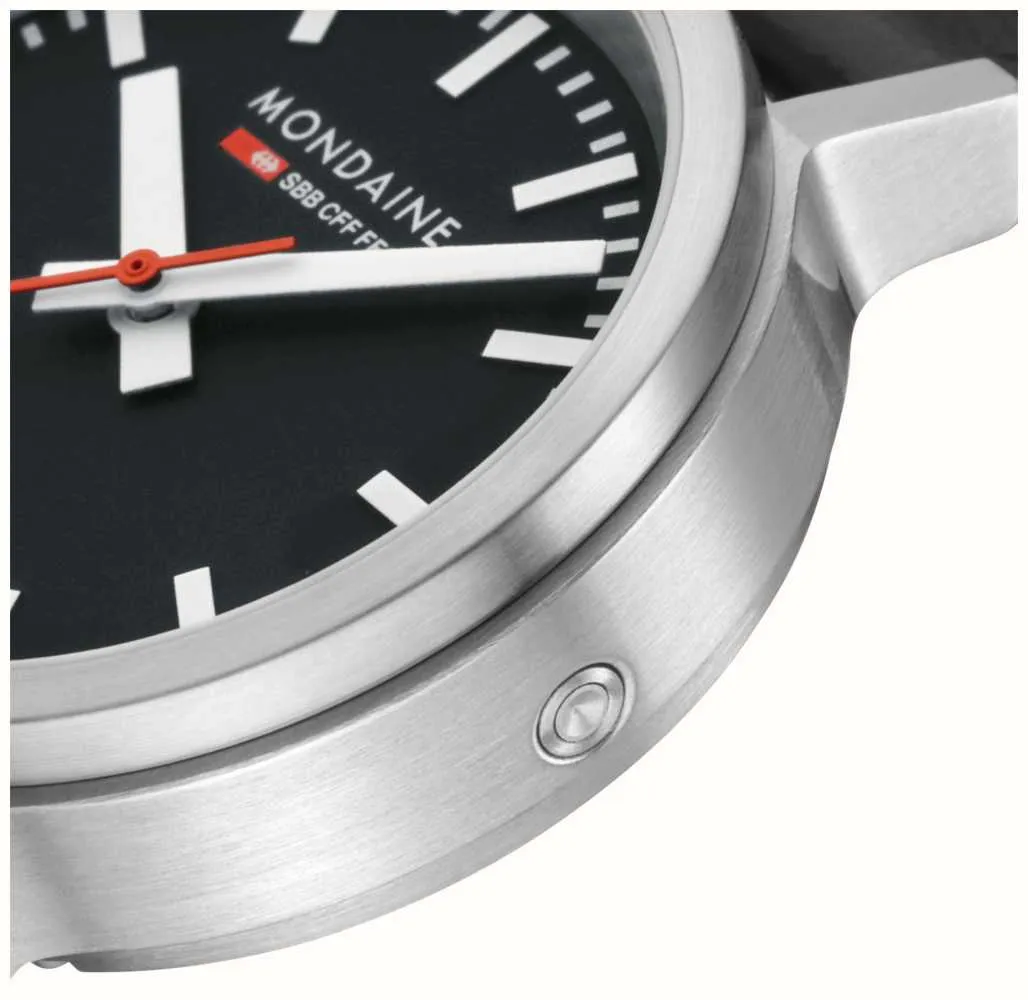 Mondaine SBB Stop2Go Black Grape Leather Watch