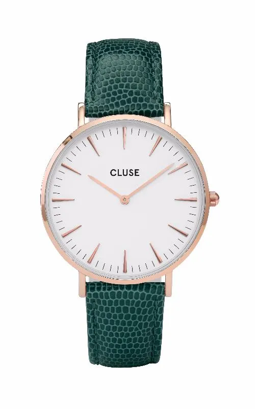 Montre CLUSE La Bohme Rose Gold White/Emerald Lizard CL18038