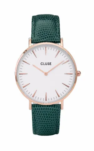 Montre CLUSE La Bohme Rose Gold White/Emerald Lizard CL18038