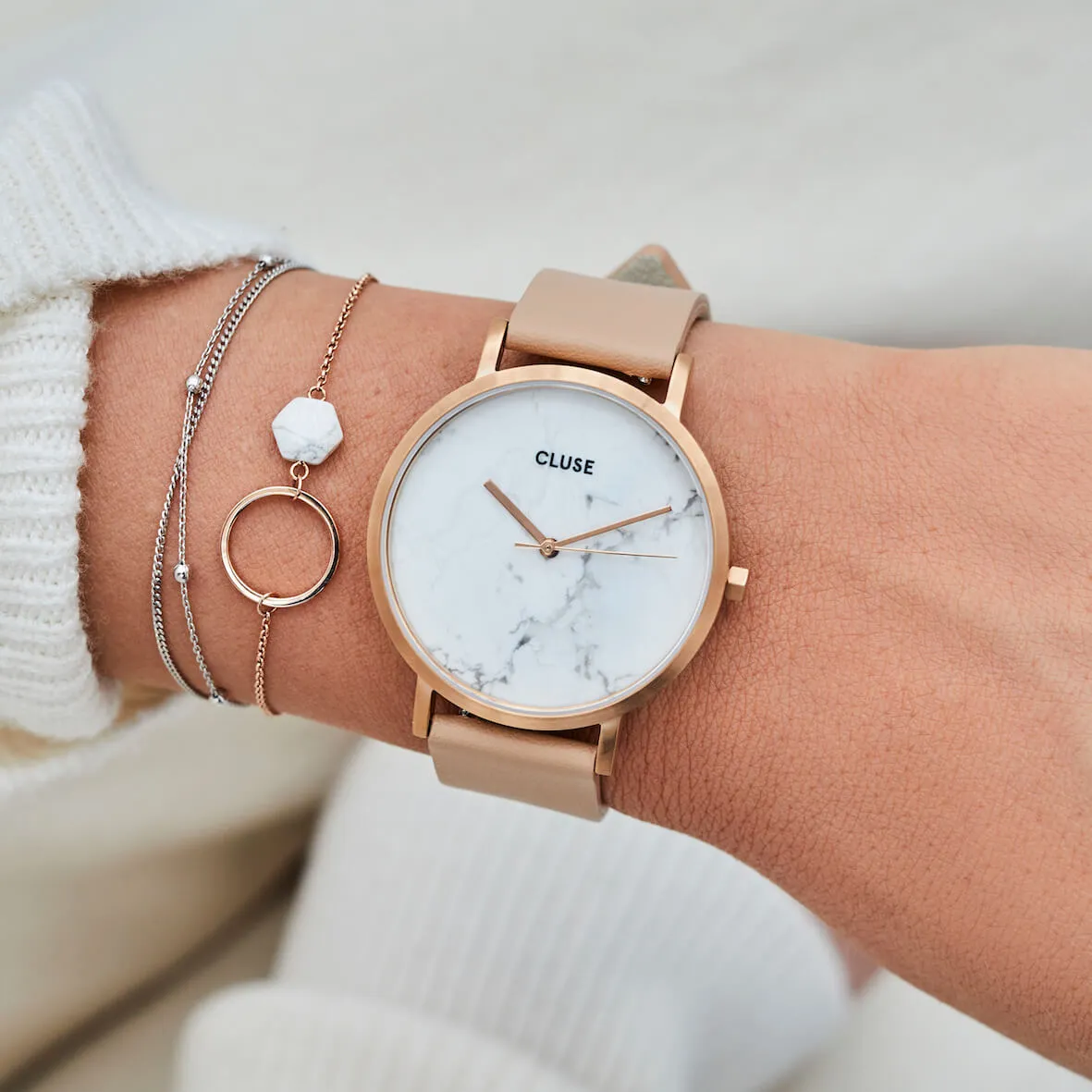 Montre CLUSE La Roche Rose Gold White Marble/Nude CL40009