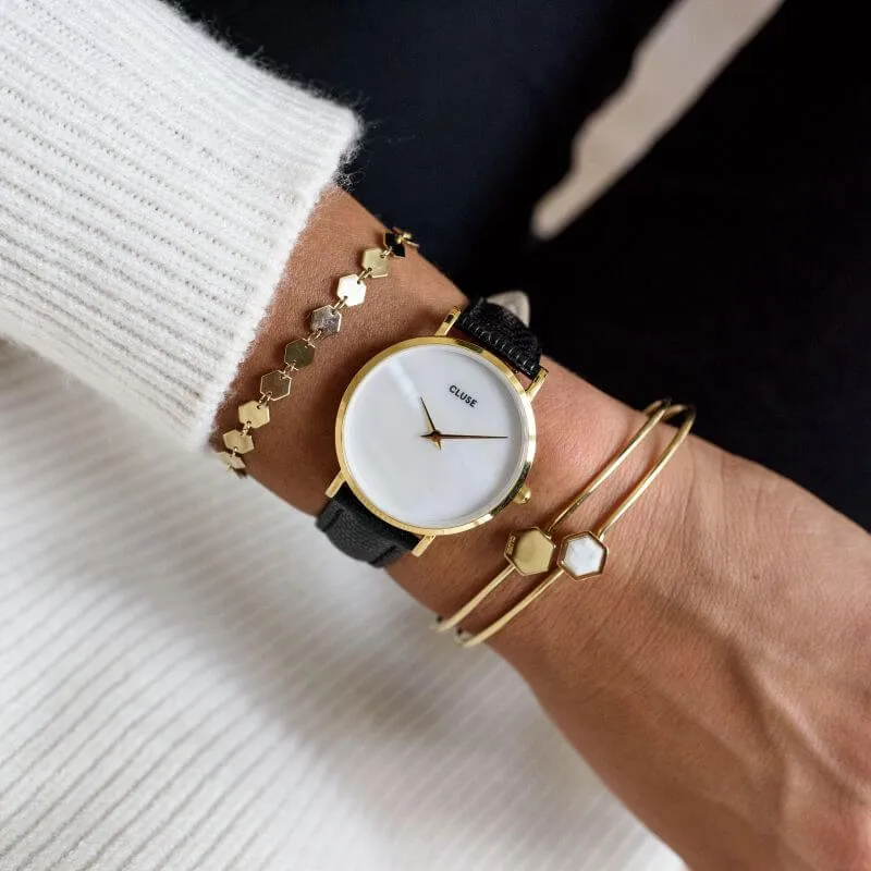 Montre CLUSE Minuit La Perle Gold White Pearl/Black Lizard CL30048