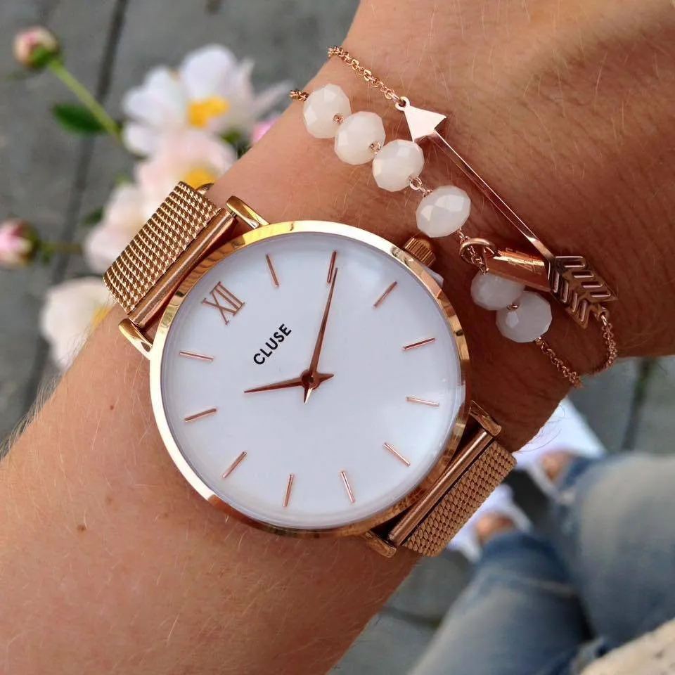 Montre Cluse Minuit Mesh Rose Gold/White CW0101203001