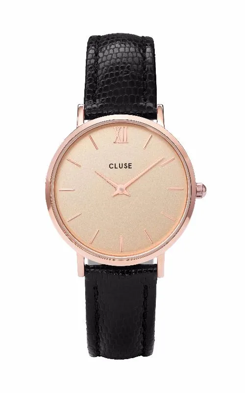 Montre CLUSE Minuit Rose Gold Champagne/Black Lizard CL30051