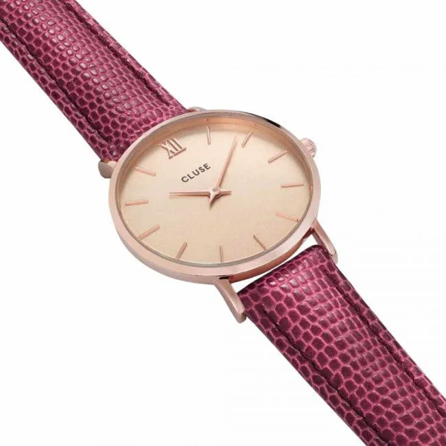 Montre CLUSE Minuit Rose Gold Champagne/Cerise Lizard CL30053