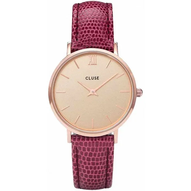 Montre CLUSE Minuit Rose Gold Champagne/Cerise Lizard CL30053