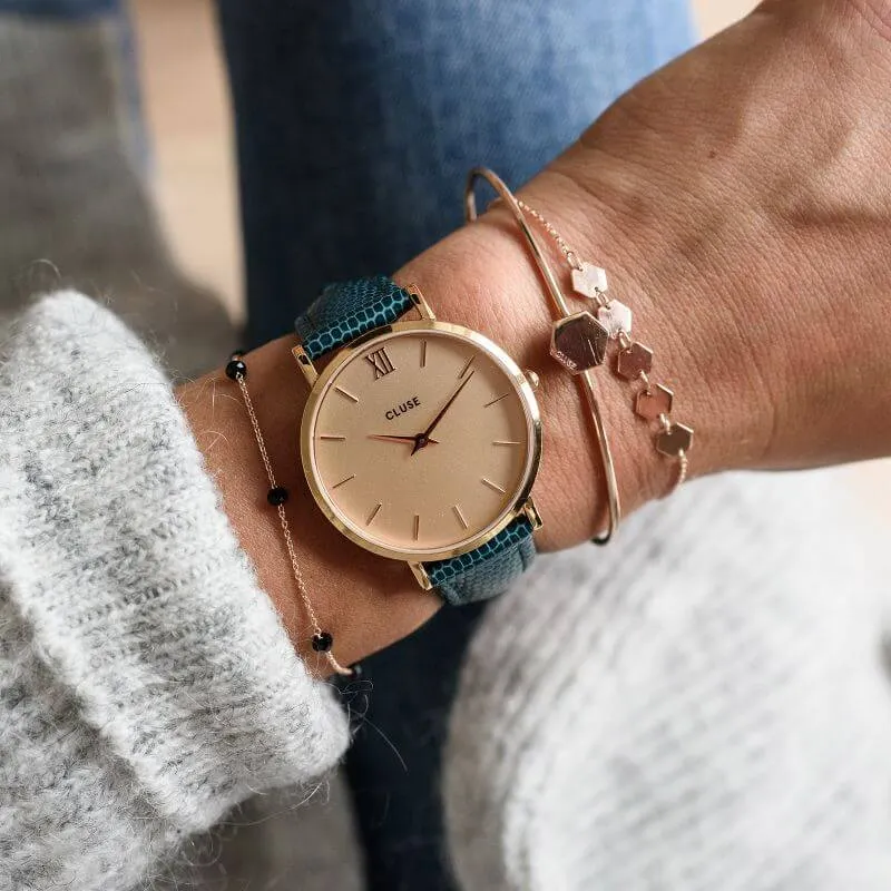 Montre CLUSE Minuit Rose Gold Champagne/Emerald Lizard CL30052