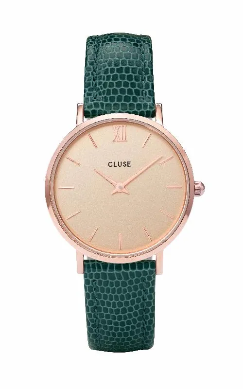 Montre CLUSE Minuit Rose Gold Champagne/Emerald Lizard CL30052