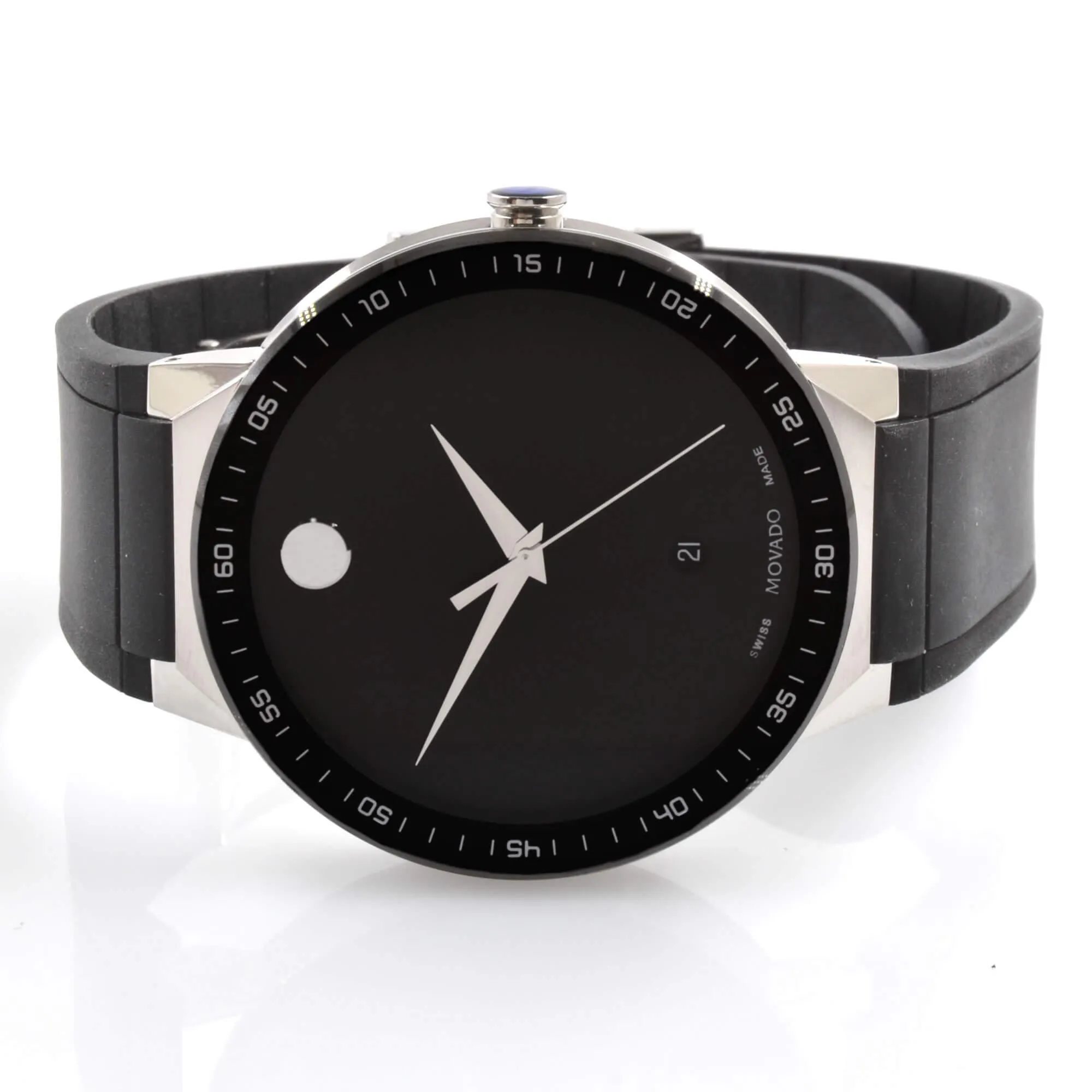 Movado Men's Quartz Watch - Sapphire Two Tone Case Black Bezel Rubber Strap | 0607406