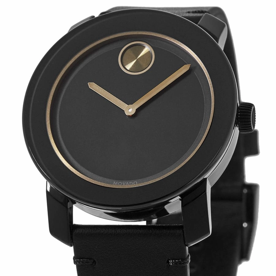Movado Bold 42mm Black Leather Strap Men's Watch 3600297