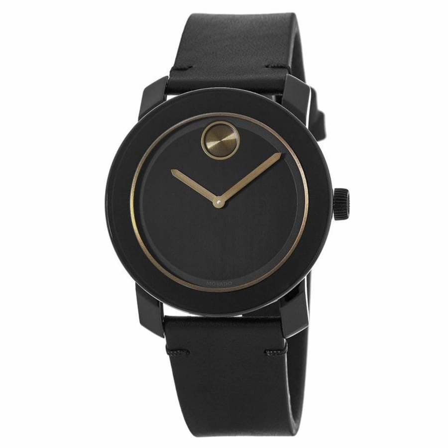 Movado Bold 42mm Black Leather Strap Men's Watch 3600297