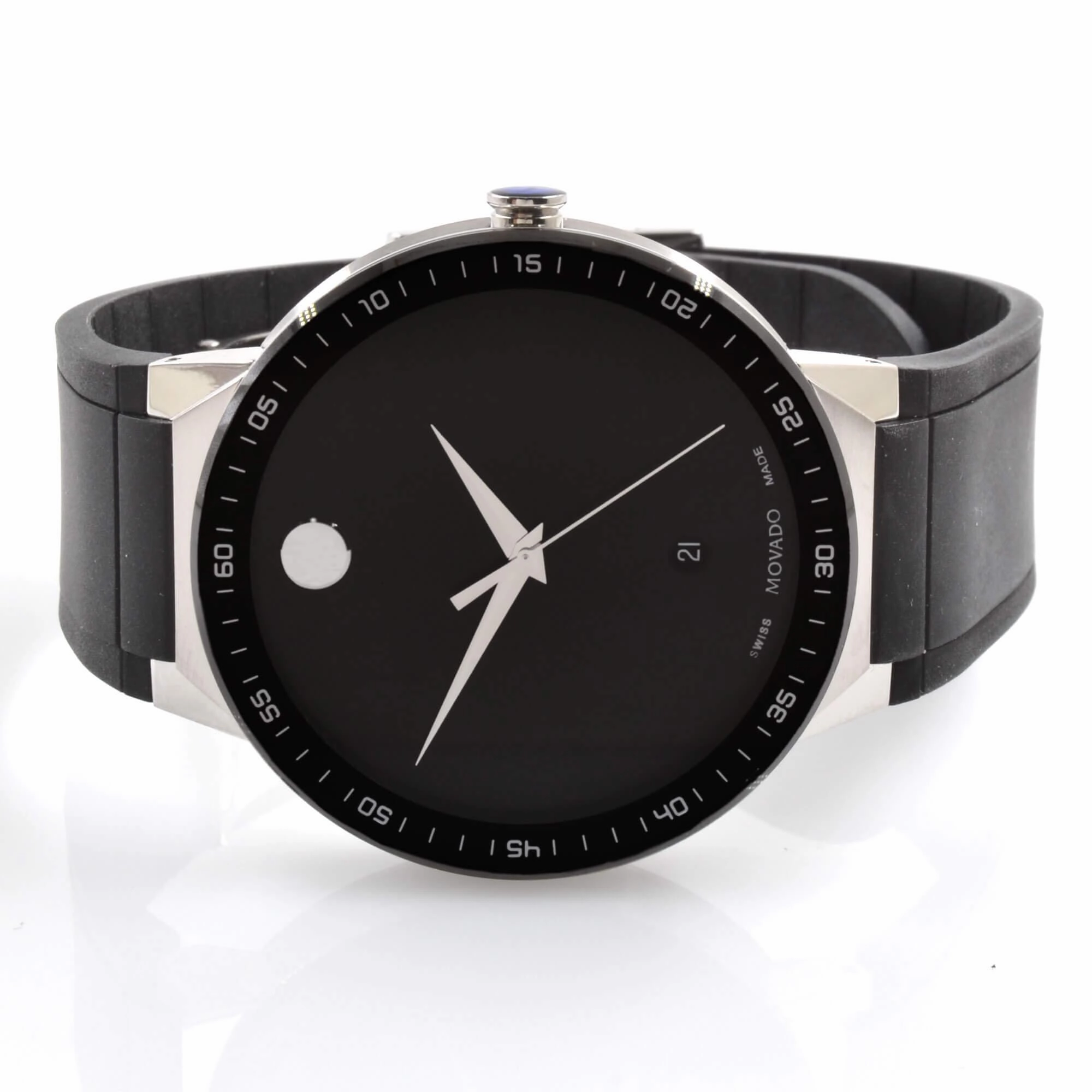 Movado Men's Quartz Watch - Sapphire Two Tone Case Black Bezel Rubber Strap | 0607406