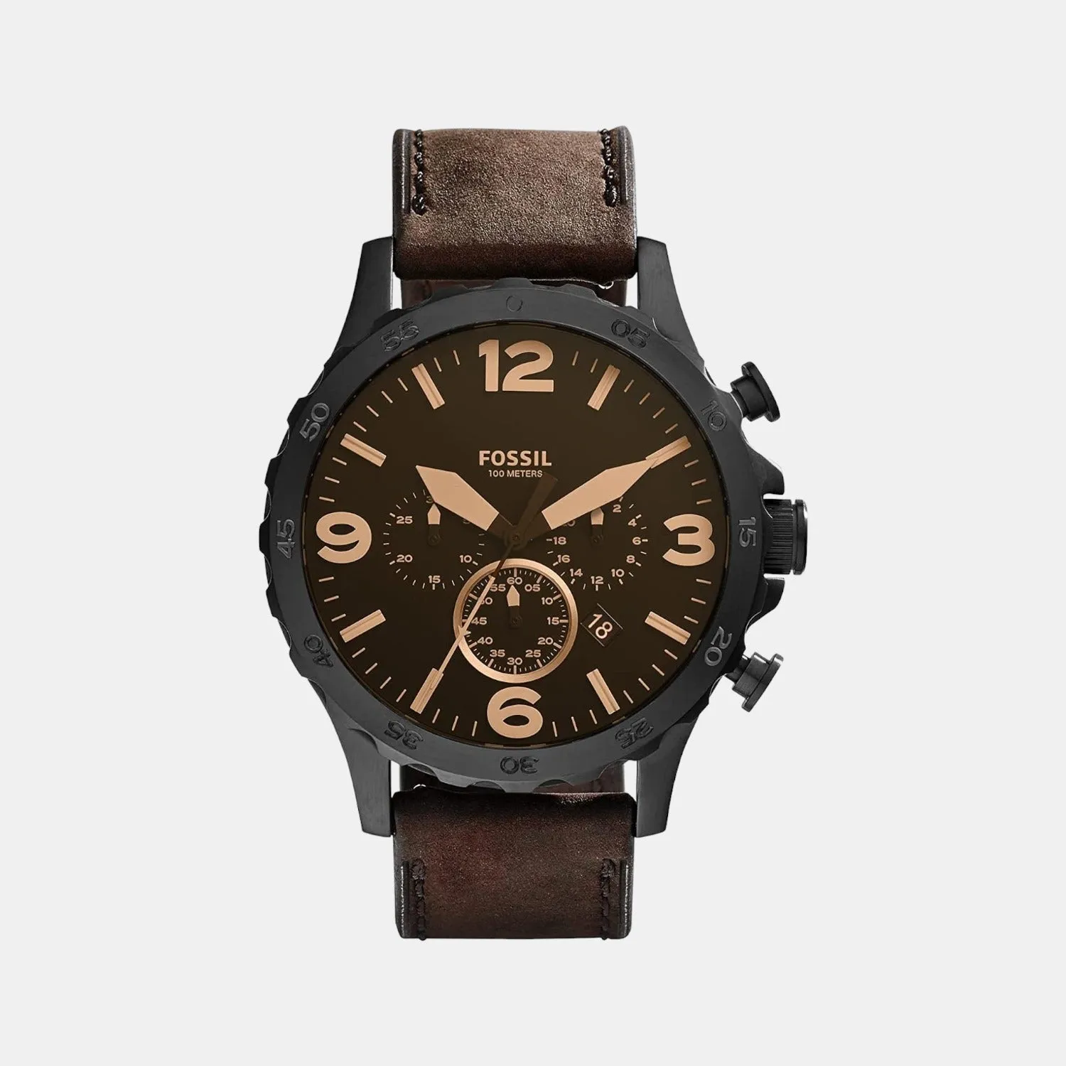 Nate Men Quartz Black Dial Chronograph Leather Watch JR1487