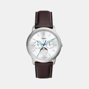 Neutra Men Quartz Silver Dial Multi-Function Leather Watch FS5905